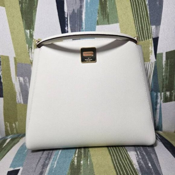 Kate Spade Phoebe Medium Top Handle Satchel In Meringue(White) Turnlock Closure - Picture 8 of 14